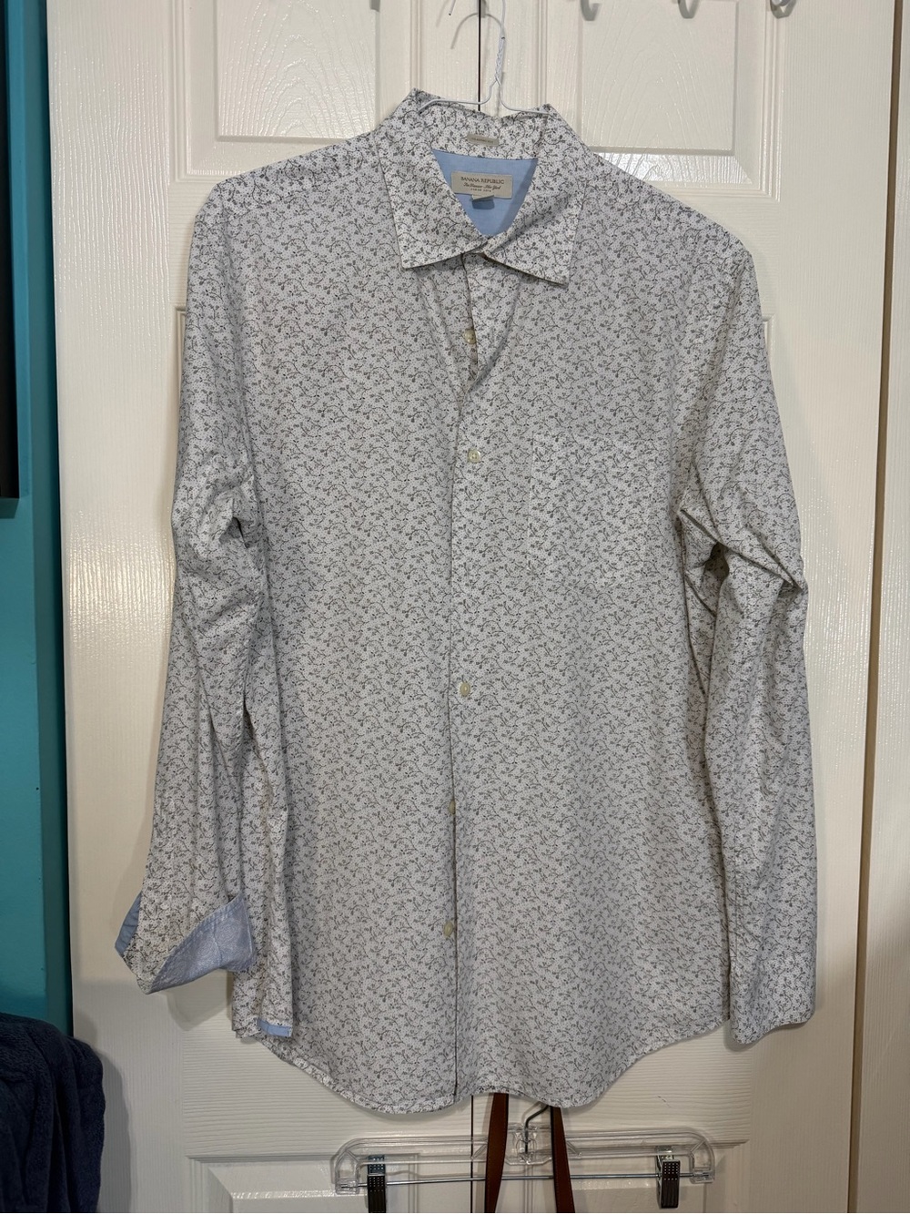 Banana Republic Slim Fit Floral Print Men's Dress Shirt - Light Blue/White